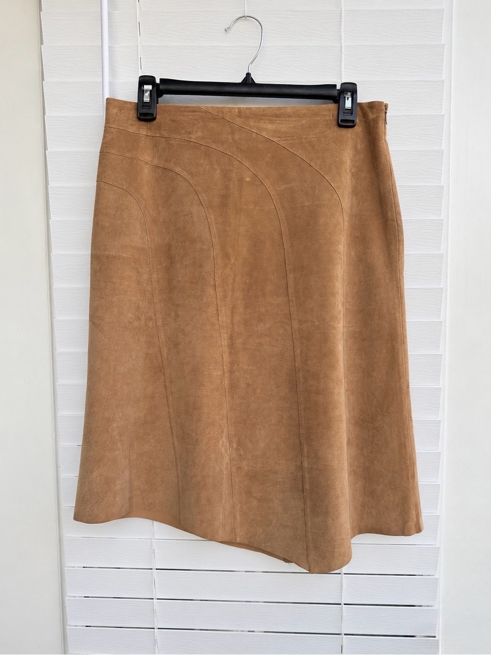 Vintage i.e. 100% Leather Suede A-Line Midi Skirt Camel Tan Size 10 Y2K Boho